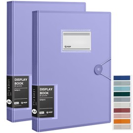2 pcs A4 Display Folders, 120 Pockets A4 Display Book Document Clear Folders with Plastic Sleeves and Safety Rope Presentation Folders Document Project Folder for School Home and Offices - Purple