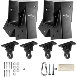 ABUSA Heavy Duty Swing Sets Brackets Including 2 Black A-Frame Swing Set Brackets and 4 Swing Hangers for Playground Equipment Mounting Parts Hardware Included (Black New Edition)