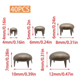 Pine & Linen 200Pcs Bronze Durable Round Dome Studs, Claw Rivets Metal Nailheads, Assorted Spike Studs for Leather Craft Clothes/Bags/Shoes（4mm/6mm/8mm/10mm/12mm）