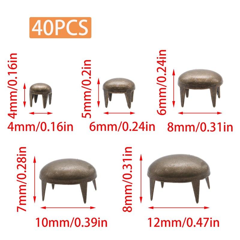 Pine & Linen 200Pcs Bronze Durable Round Dome Studs, Claw