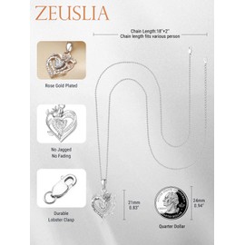 Rose Kette Halskette Silber 925 April Geburtsstein Zirkonia Anhänger Blume Herz Schmuck Geschenke für Damen Frauen