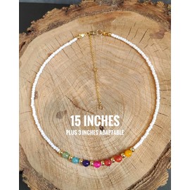 Colorful Natural Agate Stone Choker, Rainbow Beaded Necklace with Crystals.