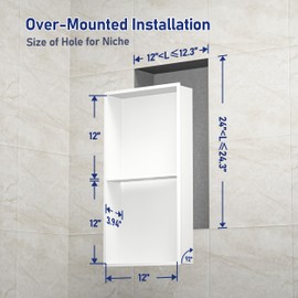 Bernkot Stainless Steel Shower Niche 24" X 12" White No Tile Needed Wall Niche Double Shelves Recessed Shower Shelf for Bathroom Over Mount Installation