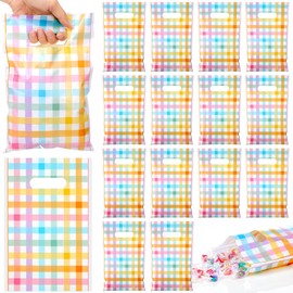 Thenshop 100 Pcs Easter Gift Bags with Handles Spring Plastic Buffalo Check Plaid Treat Bags Egg Candy Snacks Goodie Bag for Easter Spring Wedding Birthday Party Favors Gift Wrapping