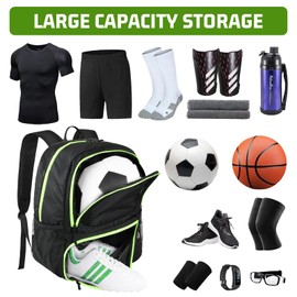 Dokeno Football Bag, Football Backpack with Shoe Compartment and Ball Compartment, Basketball Backpack for Men, Lightweight Sports Backpack, Football Bag, Football Backpack for Basketball, Volleyball,