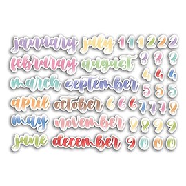 A5 Sticker Sheet Month Vinyl Stickers - Monthly Brush Lettering Scrapbook Journal Icons Labels Diary Notebook Adventure Travel #80625