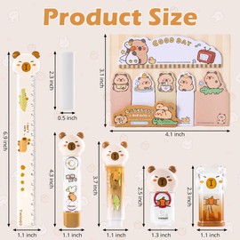 Kogcmeetl 7Pcs Cute Capybara Stationary Set Kawaii School Supplies Japanese Stationery, Includes Pencil Sharpener, Eraser, Correction Tape, Glue Tape, Sticky Notes, Ruler, for Office School Supplies