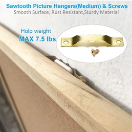 YHYZ Sawtooth Picture Hangers Bulk (Medium), 100pcs Gold Sawtooth Hangers / Hooks with 200pcs Screws + Screwdriver, for Picture Frame Painting Photos Artwork Clock Home Decoration (100 Sets, Mediuml)