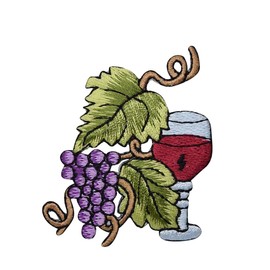 Grapes with Wine Glass and Vines Embroidered Iron on Patch