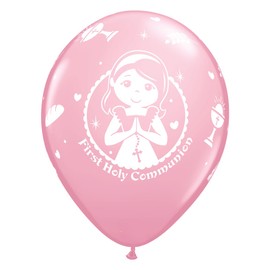 Qualatex 38666 First Holy Communion - Girl, 11" latex balloons (pack of 6 balloons), Pink