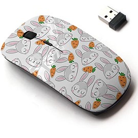 2.4G Wireless Mouse with Cute Pattern Design for All Laptops and Desktops with Nano Receiver - Cute Bunny Carrots