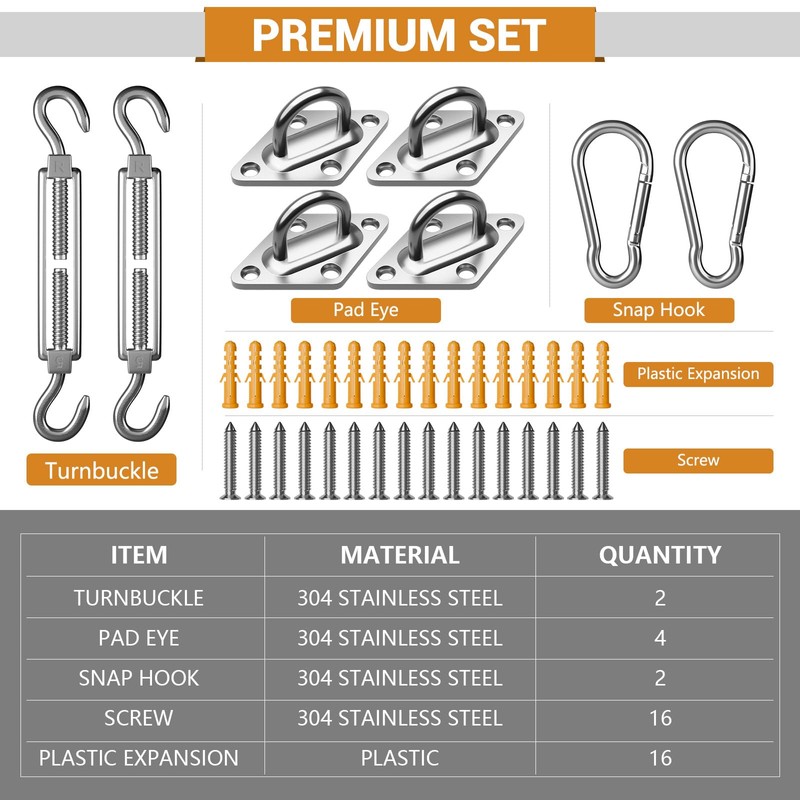304 Stainless Steel Awning Attachment Set Accessories for Square, Awning
