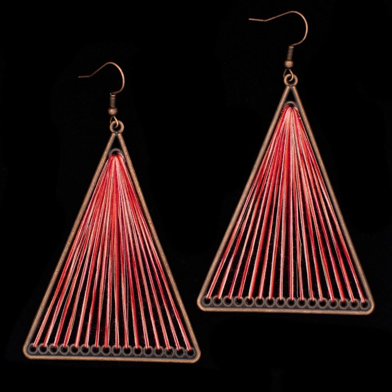 Unbranded Red, Geometric Triangle Woven Cloth Boho/Bohemian Earrings