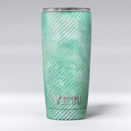 Design Skinz Green and Silver Watercolor Diagonal Stripes - Skin Decal Vinyl Wrap Kit compatible with the Yeti Rambler Cooler Tumbler Cups