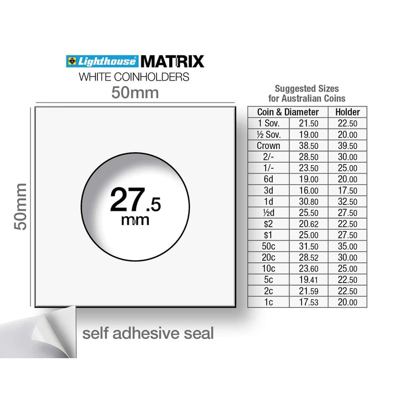 Münzrähmchen MATRIX, weiß, Innendurchmesser 27,5 mm, selbstklebend, 100er-Pack