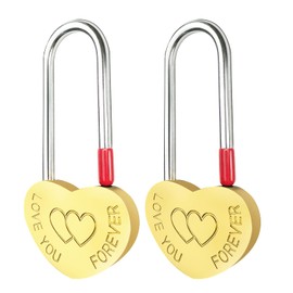 Gradleen 2 PCS Brass Single Heart Lock 3.5" 50mm Love Padlock,Engraved Love-You-Forever Metal Padlock for Lovelock Bridge,Wedding & Anniversary(Keyless)