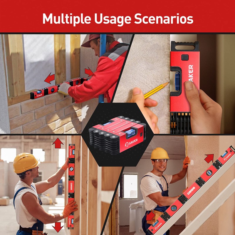 Saker Multi-function Foldable Level, 28-Inch Leveler Tool,Gifts for Men,Multi-Angle Measurement