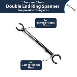 Pipestation Split Ring Spanner for 15mm and 22mm Plumbing Compression Fittings | Flare Nut Spanner | Double End Open Ring Spanner | Crows Foot Spanner | Hand Tools | Plumbing Tool | Plumbers Spanner