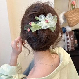 PLwelth Flower Hair Clip for Women Girls Mesh Floral Hairpin Cute Duckbill Clip Flower Hairpins for Thick Thin Hair Rose Floral Hair Barrettes for Vacation Beach Party Decor Headwear Hair Accessories