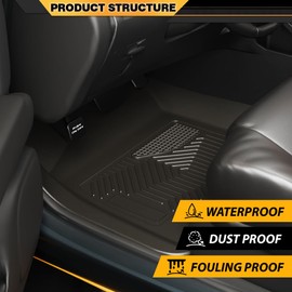 Floor Mats Cargo Liners 3PCS, Compatible with Dodge Ram 2500 3500 Crew Cab 2019-2024 with 1st Row Bucket or Bench Seats 1st & 2nd Row, All Weather Full Cover Protection TPE Car Floor Liners