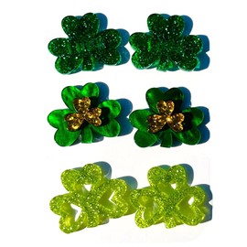 Pingyongchang 3 Pairs St. Patrick's Day Stud Earrings Set Cute Green Clover Hat Glitter Acrylic Earrings Irish Shamrock Rainbow Beer Earrings for Women Holiday Good Lucky Jewelry Gift-Set A