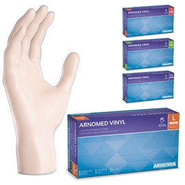 Arnomed Vinyl Disposable Gloves, L, Pack of 100, Powder-Free, in Sizes S / M / L / XL