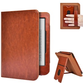 E NET-CASE Case for 6 Inch Kobo Clara BW (2024) / Kobo Clara Colour (2024) / Kobo Clara 2E (2022) eReader - Premium PU Leather Protective Case Auto Sleep/Wake with Card Slot & Hand Strap Black (Brown)
