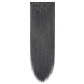 S-noilite Ombre Dip-dye Color 8 Piece Full Head Clip in Hair Extension 26 Inches 66cm Length Dark Brown Curly New Synthetic Anti-tangle for Dreamlike Girls 26in Straight-Black