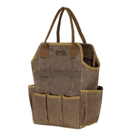 Canvas Garden Tool Bag, 16OZ Waxed Canvas Garden Tools Storage Tote - with 3 Inner Slots + 8 Outer Pockets, Multi-Functional Tool Organizer Bag for Gardener Florist Workshop, Grey, 9.5 x 6 x 15.5 In
