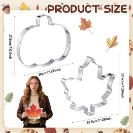 Teenyyou 2 Pcs Extra Large 8" Thanksgiving Cookie Cutters Including Giant Maple Leaf and Pumpkin Shaped Stainless Steel Mold Cutters for Fall Holiday Baking