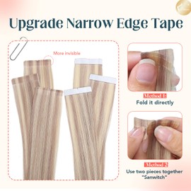 XDhair Hair Extensions Real Hair 20 Pieces Tape Extensions Human Hair 50g/35cm #18P613 Ash Blonde Highlighted (#18P613-14)