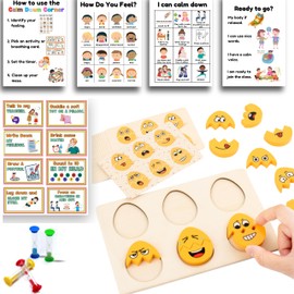 Calming Corner Items Kids - Calm Down Corner Kit with Special Education Posters, Feelings Chart, Wooden Emotional Puzzle - Essential Calming Corner Supplies for Emotional Learning