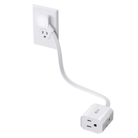 Short Extension Cord 1.5ft SUPERDANNY Right Angled Flat Plug Power Strip, 13A Indoor Extension Cord with 3 Outlets, Small for Office Home Appliances,Non Surge Protector for Cruise,White