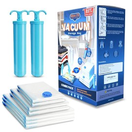 Vacuum Storage Bags – 7 Pack (1 Large, 2 Medium, 2 Small) with 2 Hand Pumps | Reusable Airtight Space Saver Travel Compression Bags for Clothes, Duvets, Comforters, Blankets & Bedding