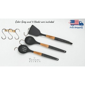 O JAH Non Stick Silicone Cooking Kitchen Utensils Set 3 Pcs Dishwasher Safe BPA Free