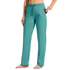 Willit Women's Cotton Sweatpants Open Bottom Yoga Sports Pants Straight Leg Lounge Athletic Pants with Pockets Aqua XL
