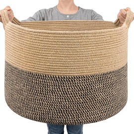 Extra Large Wicker Storage Basket, 83L Round Jute Basket for Clothes, Blankets, Pillows – Large Laundry Organizer, 21.7 x 13.8 Inches - Color: Light Brown