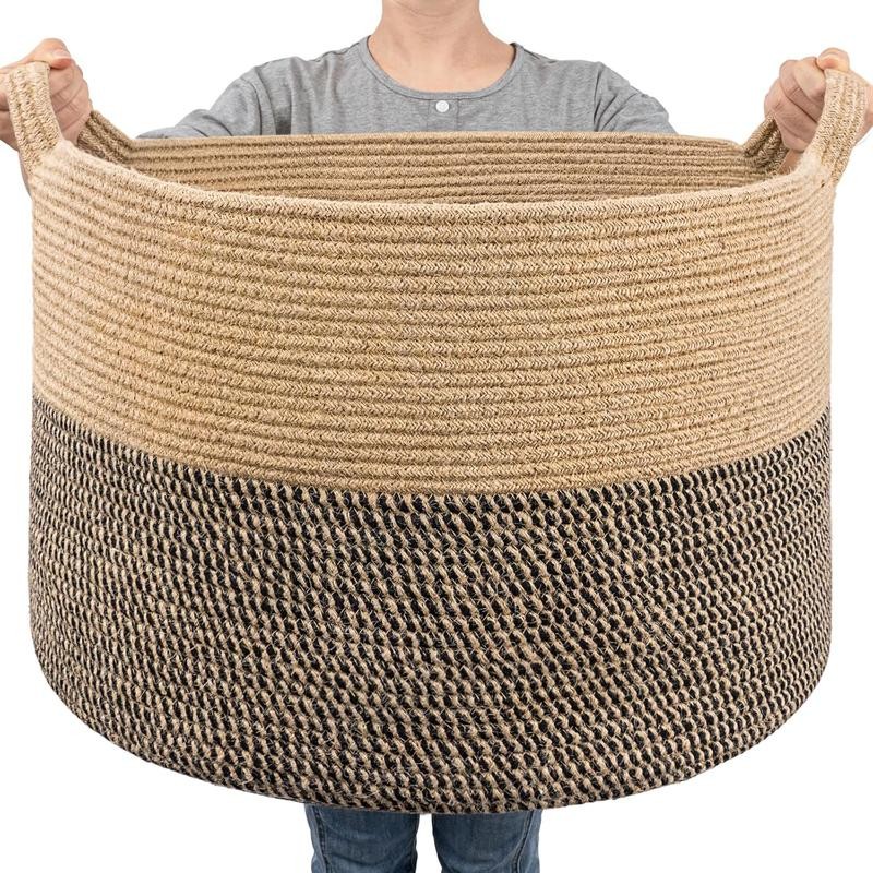 Extra Large Wicker Storage Basket, 83L Round Jute Basket for