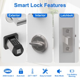YOUDO Smart Deadbolt Lock with Keypad - Keyless Entry Door Lock Front Door Electronic Digital Door Lock with 2 Keys 3 Card APP Control Easy Installation for Home Apartment Bedroom Hotel Garage