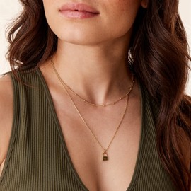 PAVOI 14K Gold Plated Layering Necklaces | Stylish Minimalist Design Pendant Necklaces | Butterfly, Heart, Lock, Evil Eye, Coin, Lightning Bolt, Circle, Cross Pendants for Women, Rose Gold, lock