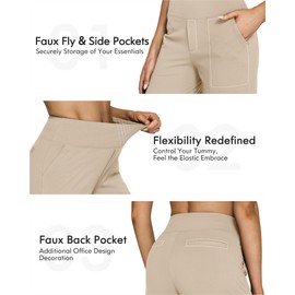 G4Free Yoga Dress Pants for Women Wide Leg Pants with Pockets Straight Leg Sweatpants Stretch Business Casual Trousers Work Slacks(Light Khaki,S,31")