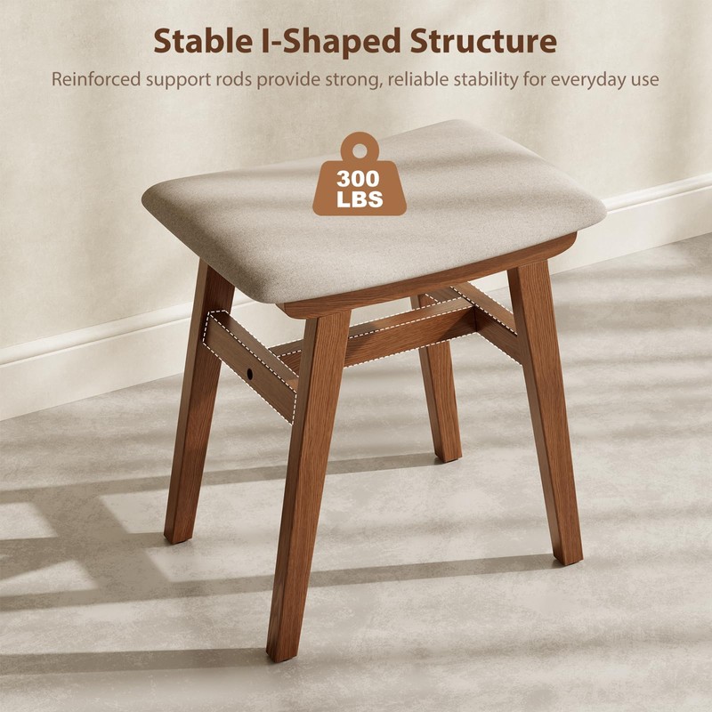 Muwuele Solid Wood Vanity Stool, Compact Makeup Chair with Saddle