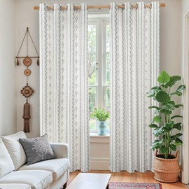 BGment Boho Curtains for Living Room - Bohemain Grey Semi Sheer Curtains 90 Inch Length Light Filtering Grommet Window Drapes for Farmhouse Bedroom, Each 52 Inch Wide, 2 Panels Set