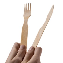 Clickeat Duo Wooden Cutlery Set - 10 Units - 100% Compostable, Easy to Store, Stackable- Cutlery Set for Sustainable Dining Solutions