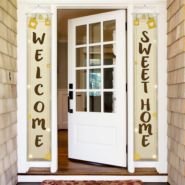 Welcome Sweet Home Porch Sign Door Banner Decor Gold Glitter
