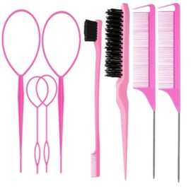 Peine de Triple Burla, 8Pcs para Peinar Cabello, Kit de Peines para Peinar el Cabello, Cepillos de Peine para Burlas para el Cabello para Mujeres (Rosa)