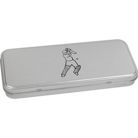 Azeeda 'Cricket Shot' Metal Hinged Stationery Tin/Storage Box (TT00111136)
