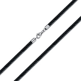 Leather Necklace Cord 2MM 3MM Leather Necklace for Men Women Leather Chain with Sterling Silver Clasp 18, 20, 22, 24, 26 Inches Necklace (45, 3mm)