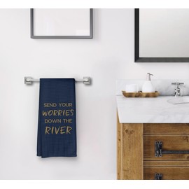 Blue Inspirational Lake River Kitchen Dish Towels Dishcloth 16x24 Inches, Anxiety Relief Send Your Worries Down the River Decorative Hand Tea Towels for Lake House Bathroom