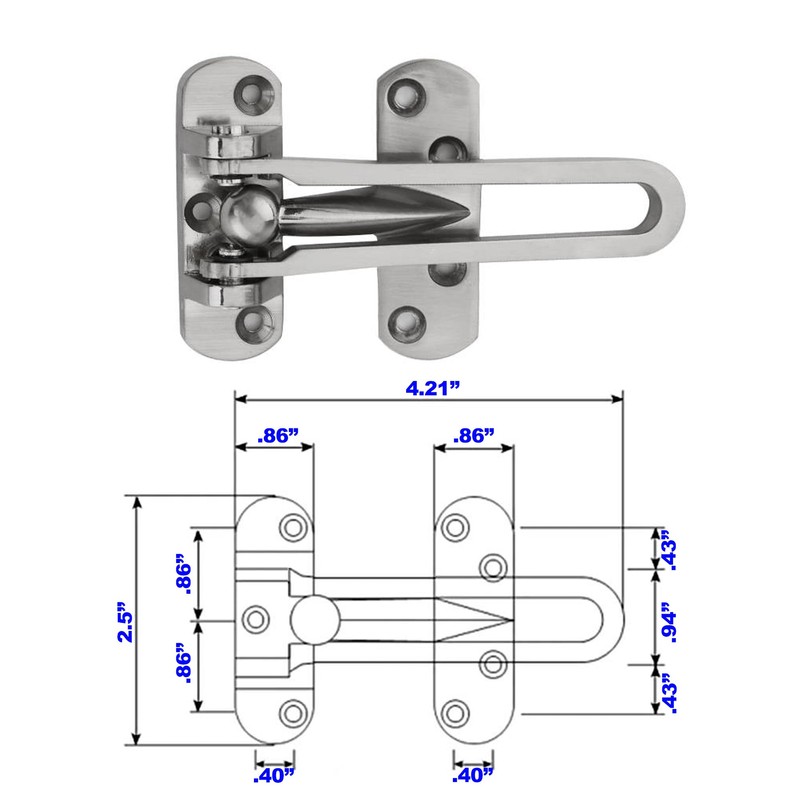 Hinged Bar Lock for Swing-in Doors, Door Latch Lock Chain